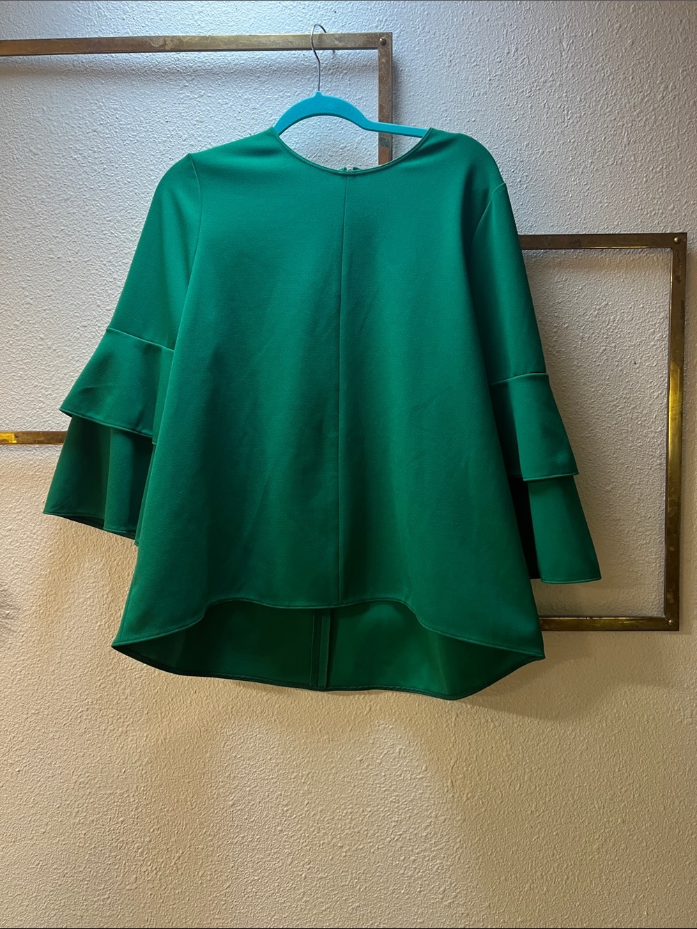 Tibi Emerald Green Ruffle-Sleeve Tunic Top